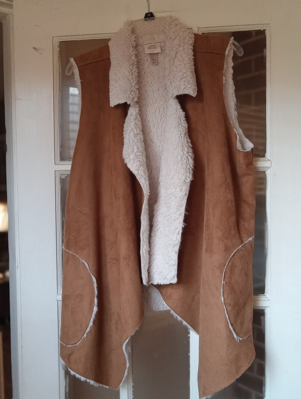 Knox Rose Faux Suede Sherpa Lined Open Vest Brown SZ XL